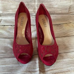 Guess red lace high heels
